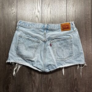 Levis 501 Cut Off Shorts Womens 32 Blue Thrashed Denim Jort Jean Washed Out Fade